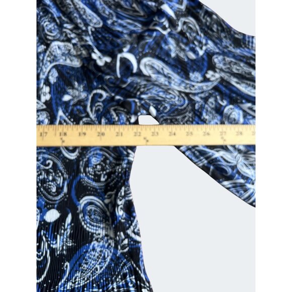 Avenue Plus Blue Paisley Keyhole Neck Blouse 3/4 Sleeve Plus Size 30/32 - Picture 5 of 13